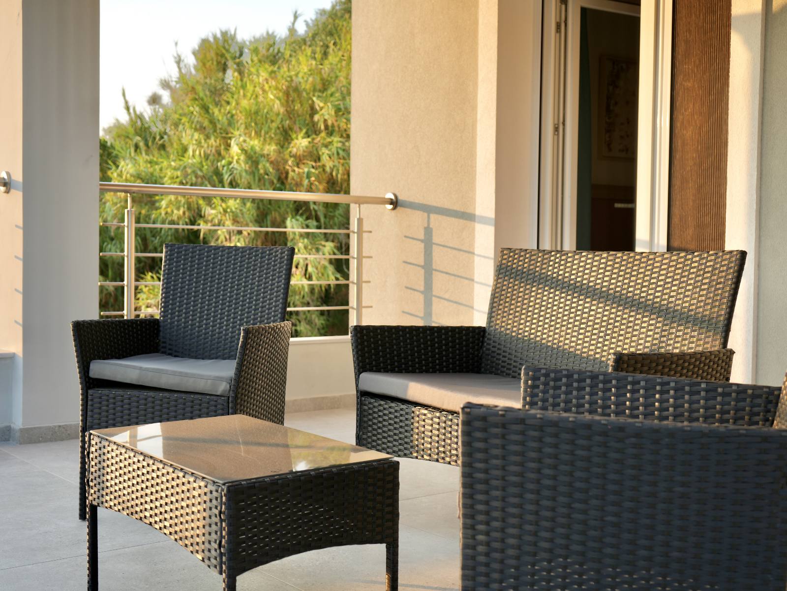 Terrace with rattan furniture